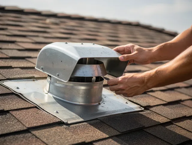 La Mirada Dryer Vent Cleaning certified technician safely cleaning a roof-mounted dryer vent in La Mirada