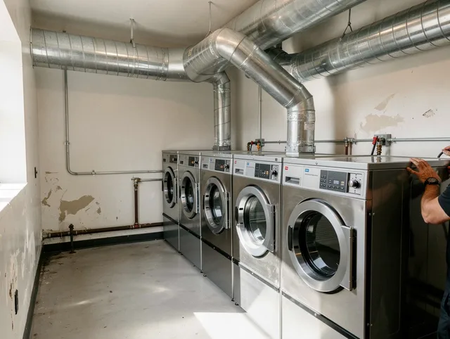 La Mirada Dryer Vent Cleaning team performing large-scale commercial dryer vent cleaning in La Mirada