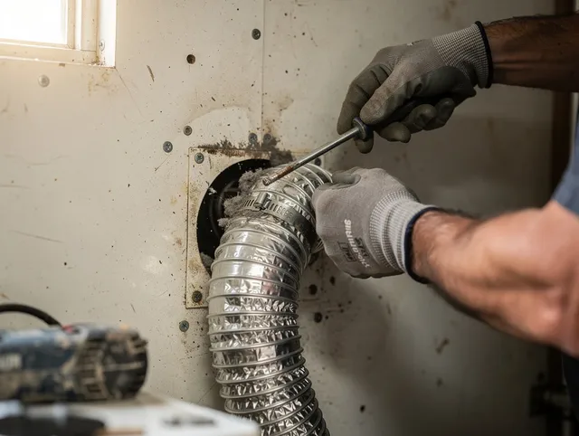 La Mirada Dryer Vent Cleaning technician performing precise dryer vent hose installation in La Mirada